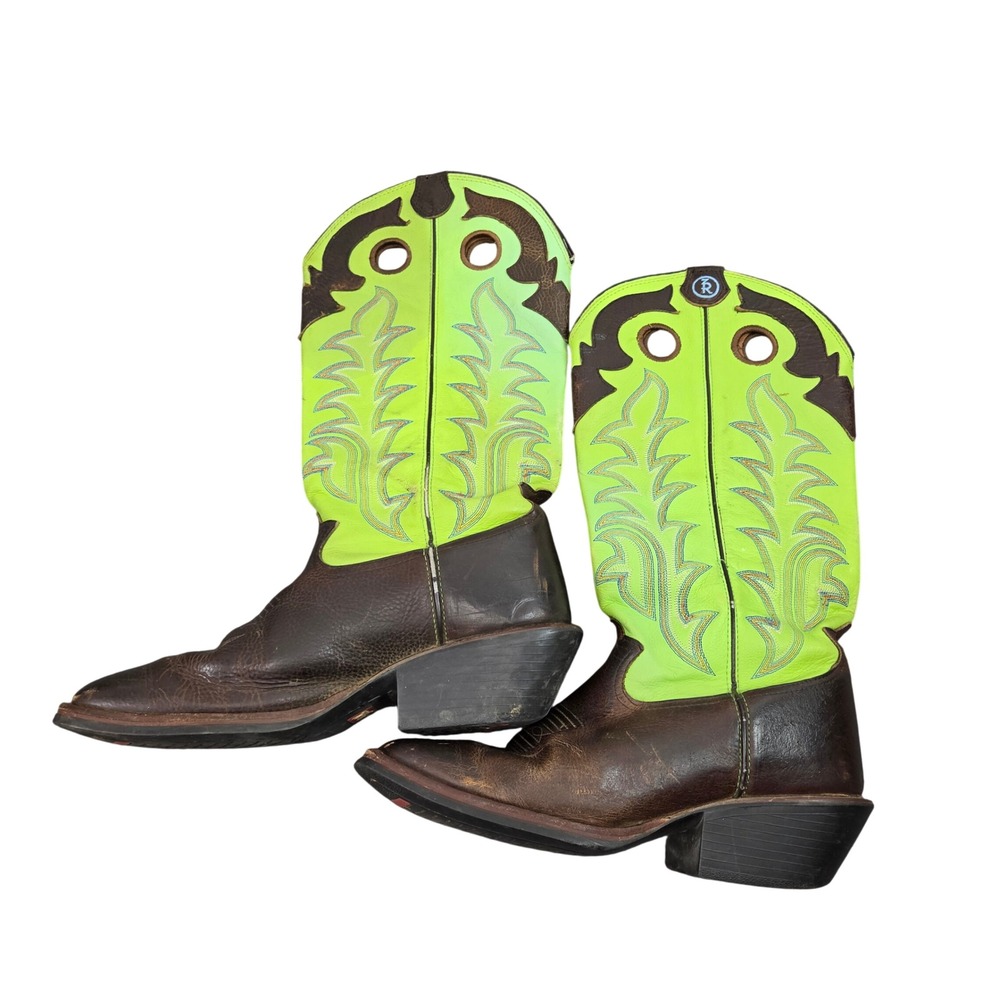 Tony Lama Cowboy Boots Mens 11D Brown Lime Green Leather RR1006 3R Western Work - Picture 2 of 8